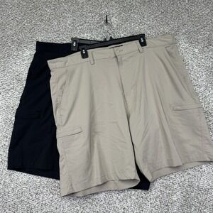 Chaps Performance Golf Shorts Men's 44 Lot Of 2 Tan Black Cargo Pockets Stretch